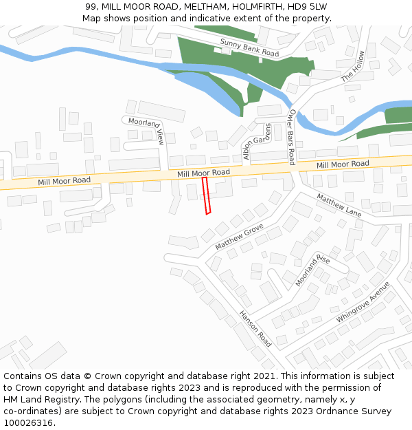 99, MILL MOOR ROAD, MELTHAM, HOLMFIRTH, HD9 5LW: Location map and indicative extent of plot