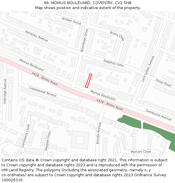 99, MOMUS BOULEVARD, COVENTRY, CV2 5NB: Location map and indicative extent of plot