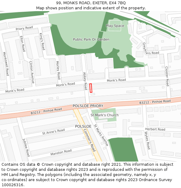 99, MONKS ROAD, EXETER, EX4 7BQ: Location map and indicative extent of plot
