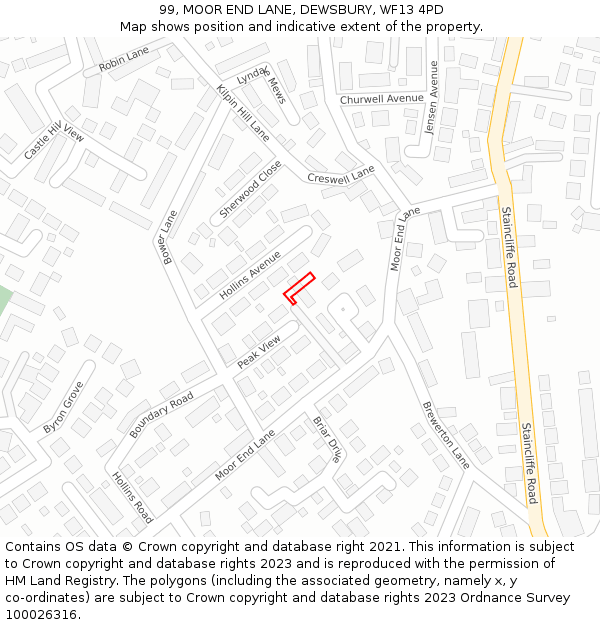 99, MOOR END LANE, DEWSBURY, WF13 4PD: Location map and indicative extent of plot