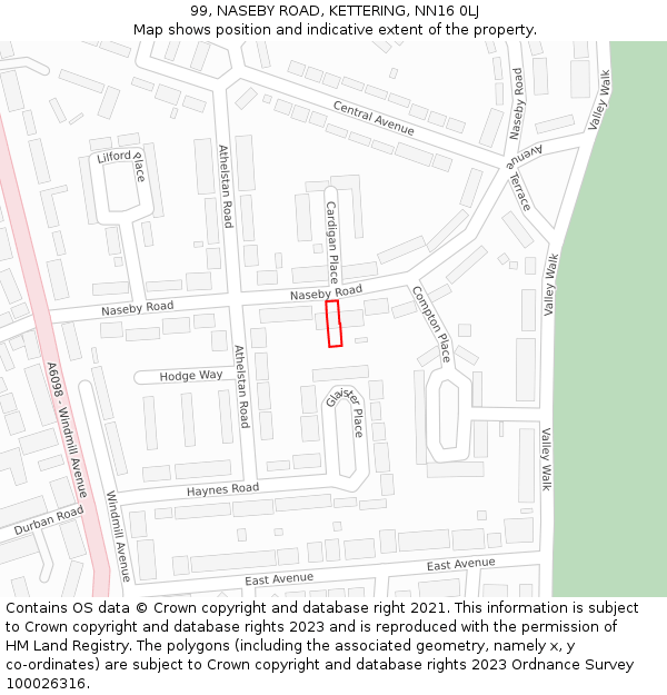 99, NASEBY ROAD, KETTERING, NN16 0LJ: Location map and indicative extent of plot
