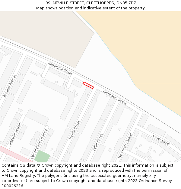 99, NEVILLE STREET, CLEETHORPES, DN35 7PZ: Location map and indicative extent of plot