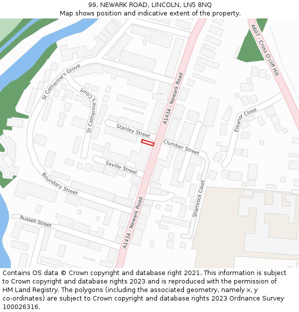 99, NEWARK ROAD, LINCOLN, LN5 8NQ: Location map and indicative extent of plot