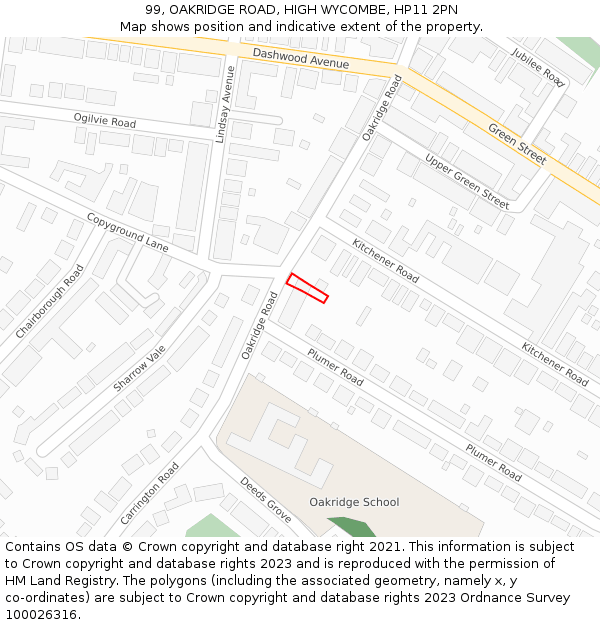 99, OAKRIDGE ROAD, HIGH WYCOMBE, HP11 2PN: Location map and indicative extent of plot