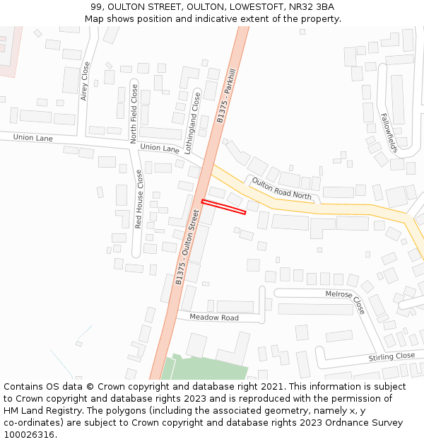 99, OULTON STREET, OULTON, LOWESTOFT, NR32 3BA: Location map and indicative extent of plot