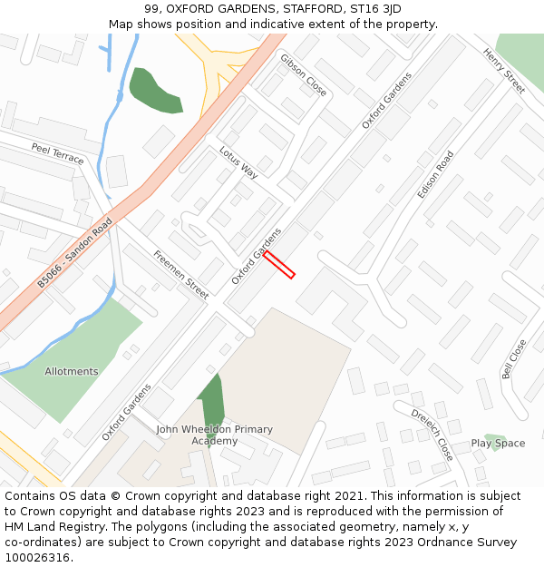 99, OXFORD GARDENS, STAFFORD, ST16 3JD: Location map and indicative extent of plot