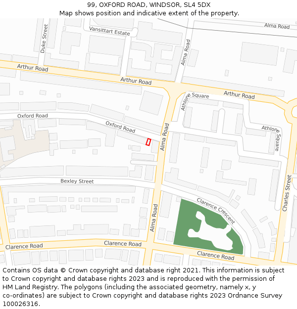 99, OXFORD ROAD, WINDSOR, SL4 5DX: Location map and indicative extent of plot