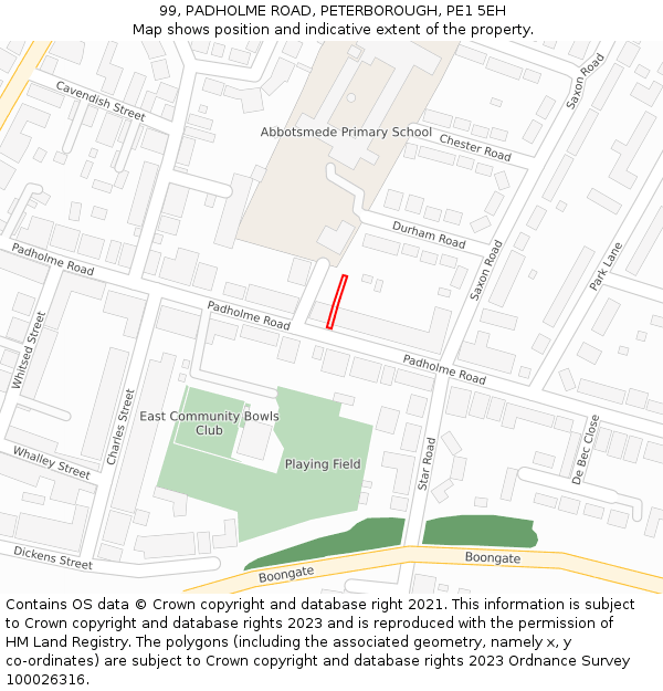 99, PADHOLME ROAD, PETERBOROUGH, PE1 5EH: Location map and indicative extent of plot