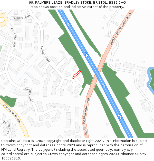 99, PALMERS LEAZE, BRADLEY STOKE, BRISTOL, BS32 0HG: Location map and indicative extent of plot
