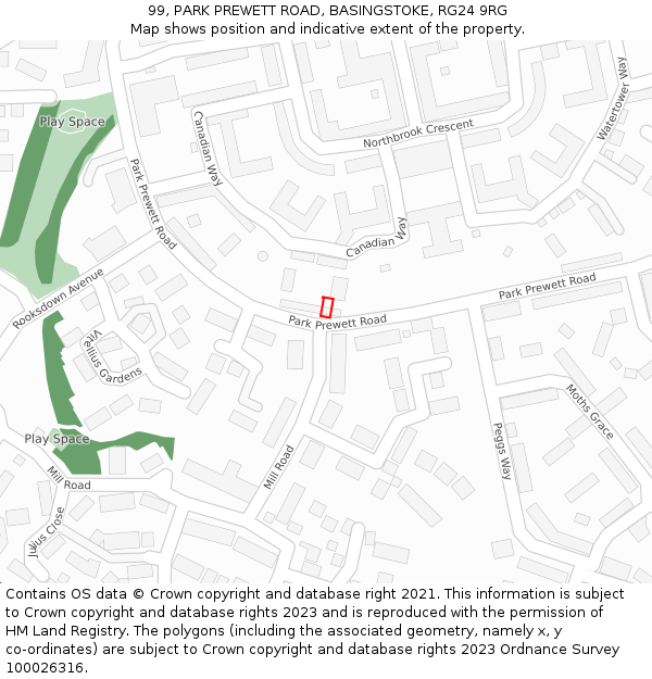 99, PARK PREWETT ROAD, BASINGSTOKE, RG24 9RG: Location map and indicative extent of plot