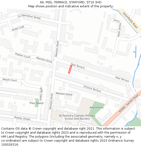 99, PEEL TERRACE, STAFFORD, ST16 3HD: Location map and indicative extent of plot