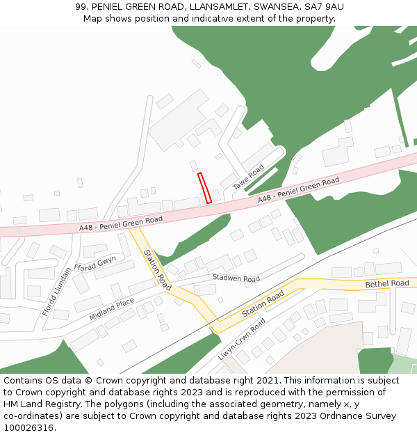 99, PENIEL GREEN ROAD, LLANSAMLET, SWANSEA, SA7 9AU: Location map and indicative extent of plot