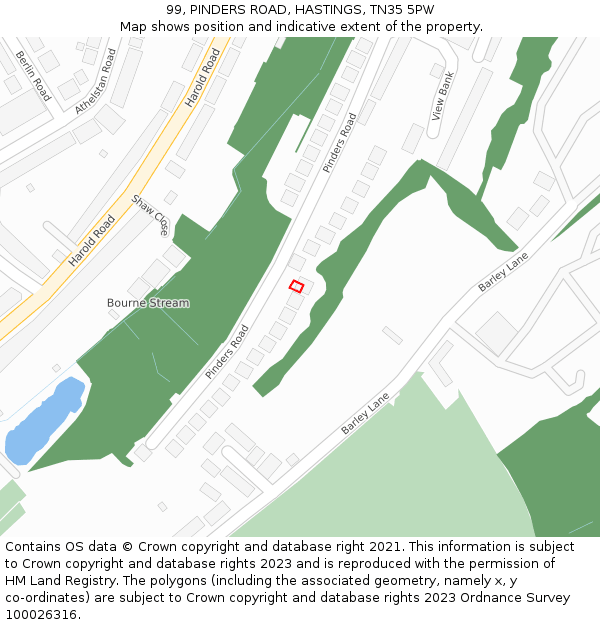 99, PINDERS ROAD, HASTINGS, TN35 5PW: Location map and indicative extent of plot