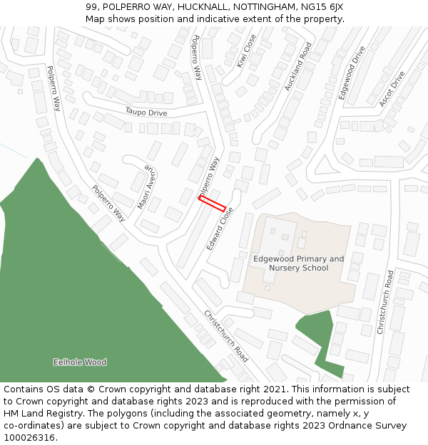 99, POLPERRO WAY, HUCKNALL, NOTTINGHAM, NG15 6JX: Location map and indicative extent of plot