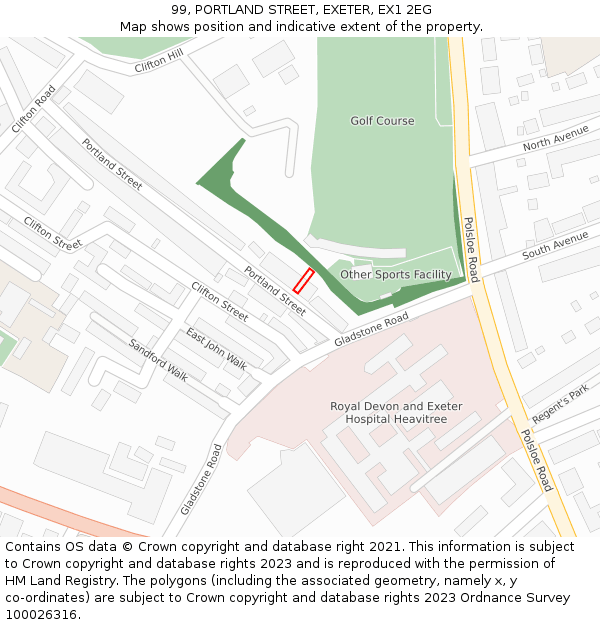 99, PORTLAND STREET, EXETER, EX1 2EG: Location map and indicative extent of plot