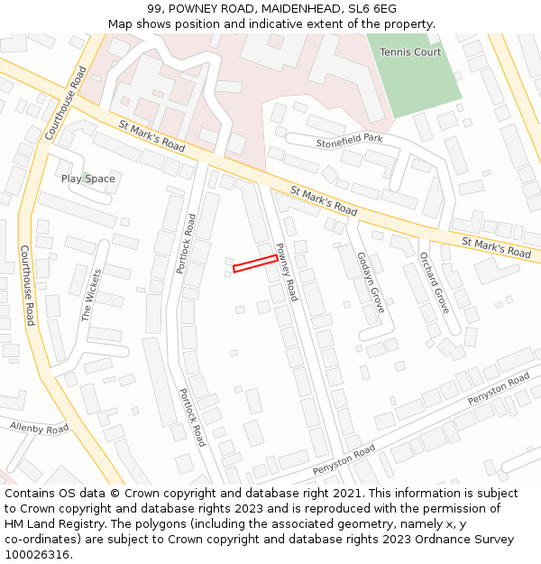 99, POWNEY ROAD, MAIDENHEAD, SL6 6EG: Location map and indicative extent of plot