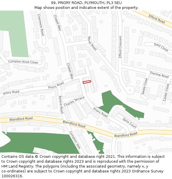99, PRIORY ROAD, PLYMOUTH, PL3 5EU: Location map and indicative extent of plot