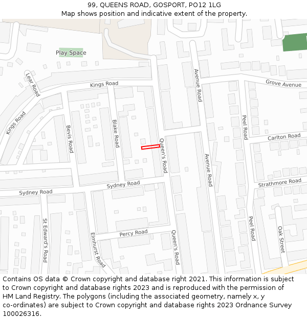 99, QUEENS ROAD, GOSPORT, PO12 1LG: Location map and indicative extent of plot