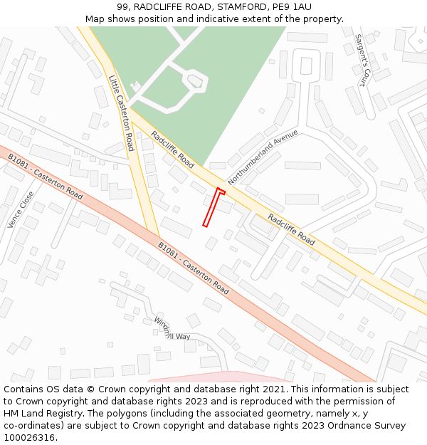 99, RADCLIFFE ROAD, STAMFORD, PE9 1AU: Location map and indicative extent of plot
