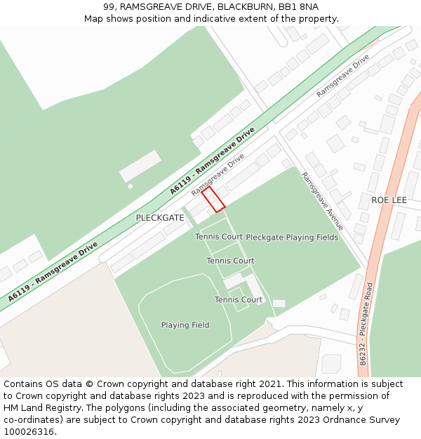 99, RAMSGREAVE DRIVE, BLACKBURN, BB1 8NA: Location map and indicative extent of plot