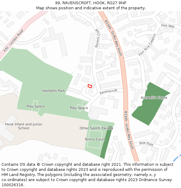 99, RAVENSCROFT, HOOK, RG27 9NP: Location map and indicative extent of plot