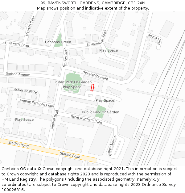 99, RAVENSWORTH GARDENS, CAMBRIDGE, CB1 2XN: Location map and indicative extent of plot