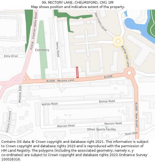 99, RECTORY LANE, CHELMSFORD, CM1 1RF: Location map and indicative extent of plot