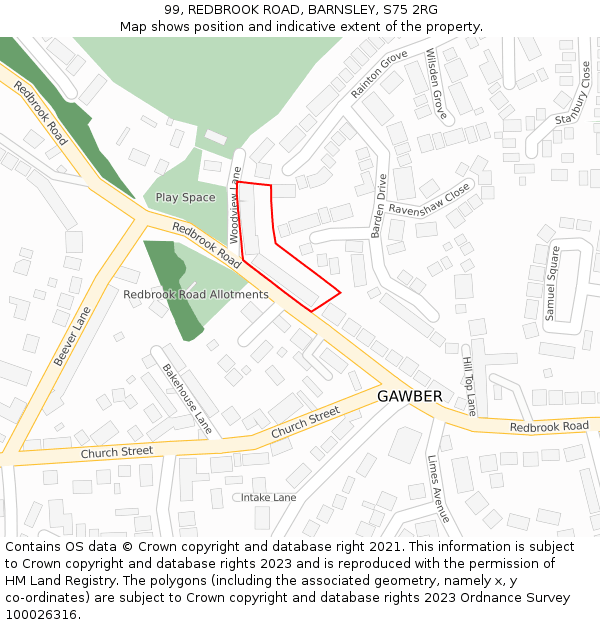 99, REDBROOK ROAD, BARNSLEY, S75 2RG: Location map and indicative extent of plot