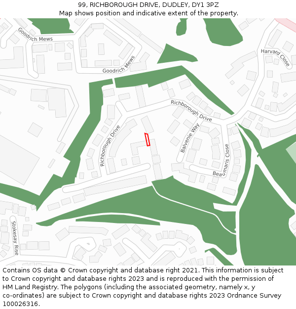 99, RICHBOROUGH DRIVE, DUDLEY, DY1 3PZ: Location map and indicative extent of plot