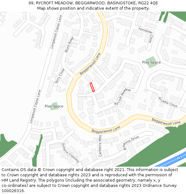 99, RYCROFT MEADOW, BEGGARWOOD, BASINGSTOKE, RG22 4QE: Location map and indicative extent of plot