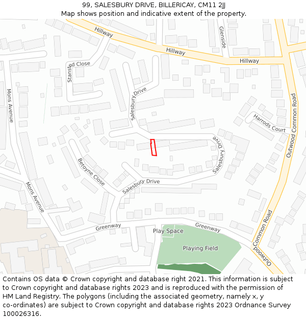 99, SALESBURY DRIVE, BILLERICAY, CM11 2JJ: Location map and indicative extent of plot