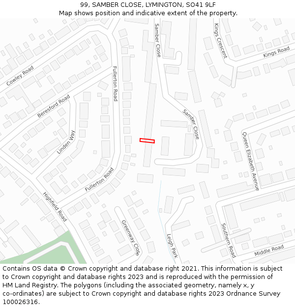 99, SAMBER CLOSE, LYMINGTON, SO41 9LF: Location map and indicative extent of plot