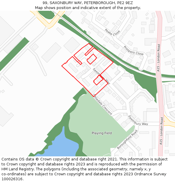 99, SAXONBURY WAY, PETERBOROUGH, PE2 9EZ: Location map and indicative extent of plot