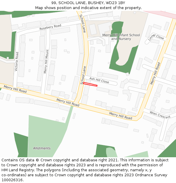 99, SCHOOL LANE, BUSHEY, WD23 1BY: Location map and indicative extent of plot