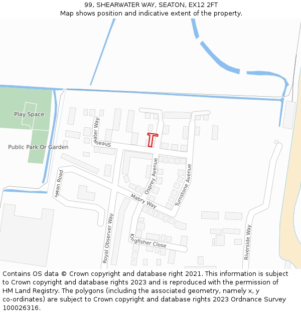 99, SHEARWATER WAY, SEATON, EX12 2FT: Location map and indicative extent of plot