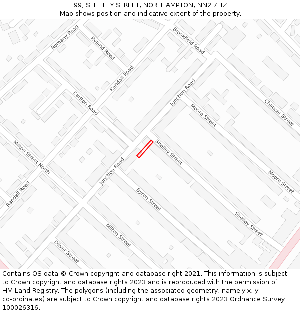 99, SHELLEY STREET, NORTHAMPTON, NN2 7HZ: Location map and indicative extent of plot