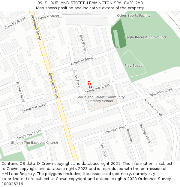 99, SHRUBLAND STREET, LEAMINGTON SPA, CV31 2AR: Location map and indicative extent of plot