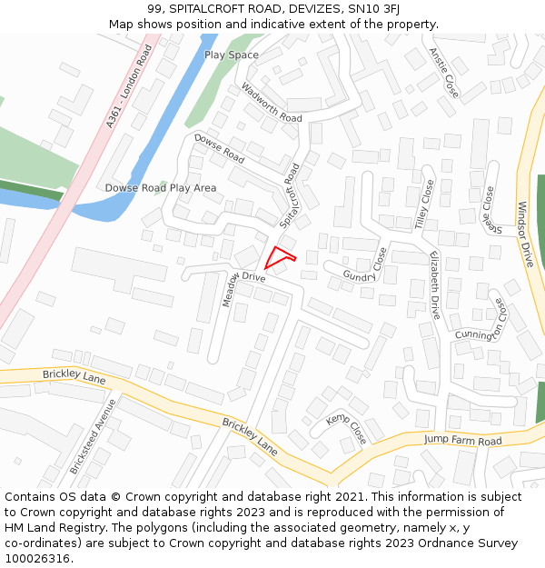 99, SPITALCROFT ROAD, DEVIZES, SN10 3FJ: Location map and indicative extent of plot