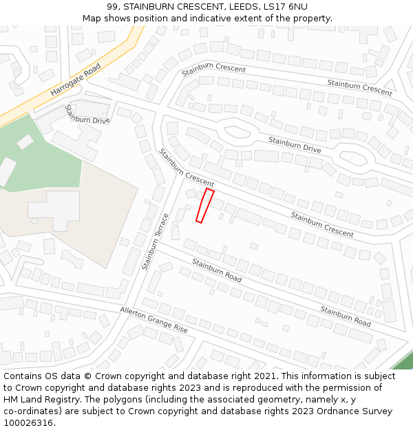99, STAINBURN CRESCENT, LEEDS, LS17 6NU: Location map and indicative extent of plot