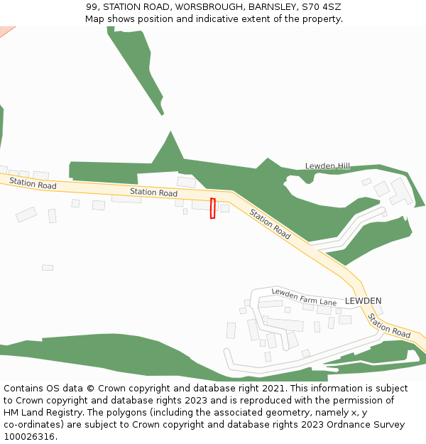 99, STATION ROAD, WORSBROUGH, BARNSLEY, S70 4SZ: Location map and indicative extent of plot