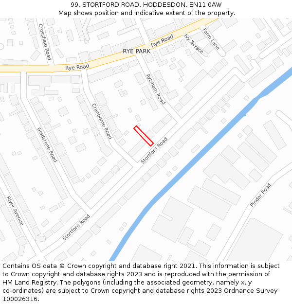 99, STORTFORD ROAD, HODDESDON, EN11 0AW: Location map and indicative extent of plot