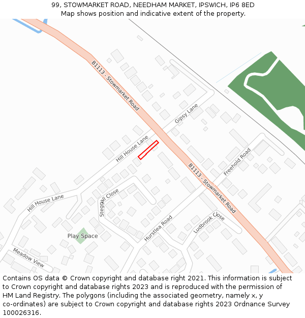 99, STOWMARKET ROAD, NEEDHAM MARKET, IPSWICH, IP6 8ED: Location map and indicative extent of plot