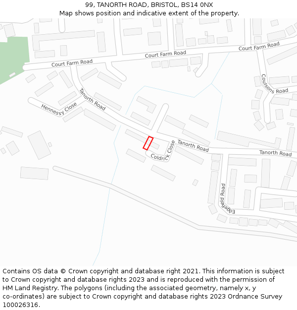99, TANORTH ROAD, BRISTOL, BS14 0NX: Location map and indicative extent of plot
