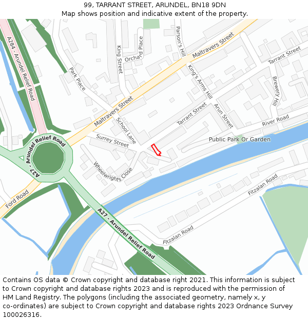 99, TARRANT STREET, ARUNDEL, BN18 9DN: Location map and indicative extent of plot