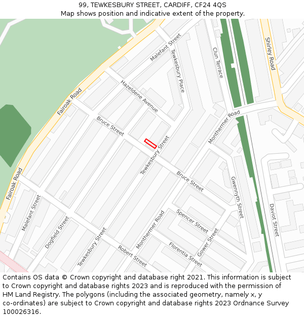 99, TEWKESBURY STREET, CARDIFF, CF24 4QS: Location map and indicative extent of plot
