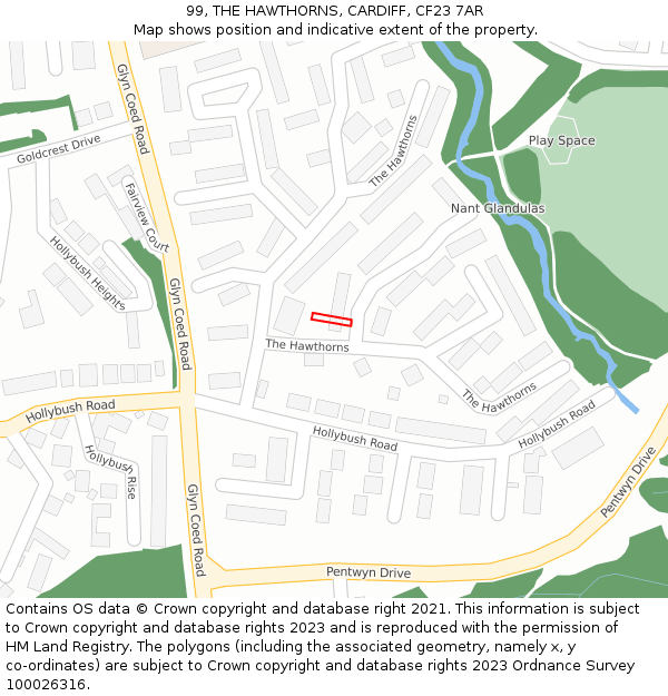 99, THE HAWTHORNS, CARDIFF, CF23 7AR: Location map and indicative extent of plot