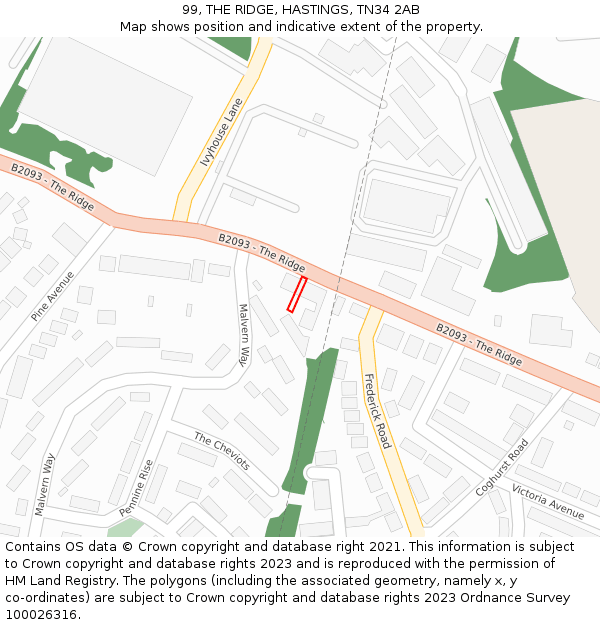 99, THE RIDGE, HASTINGS, TN34 2AB: Location map and indicative extent of plot