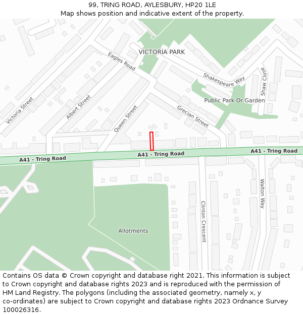 99, TRING ROAD, AYLESBURY, HP20 1LE: Location map and indicative extent of plot