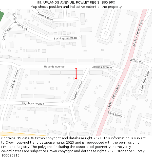 99, UPLANDS AVENUE, ROWLEY REGIS, B65 9PX: Location map and indicative extent of plot