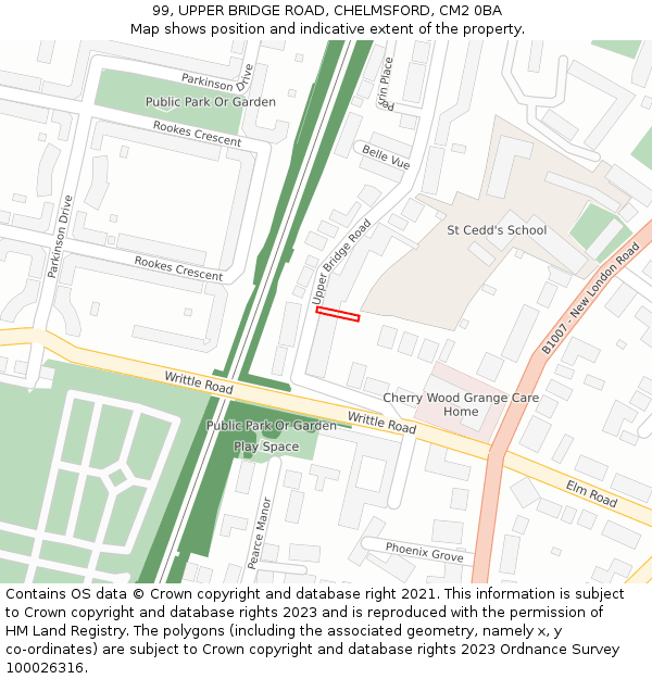 99, UPPER BRIDGE ROAD, CHELMSFORD, CM2 0BA: Location map and indicative extent of plot